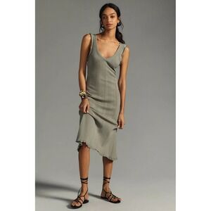 NWT Daily Practice Anthropologie Ribbed Sweater Midi Dress‎ Moss Crisscross Back